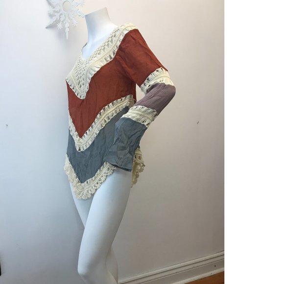 Boho Bohemian Crochet Crepe Coverup Swim Beach Tunic Dress Free People Copy NWOT - Picture 3 of 5